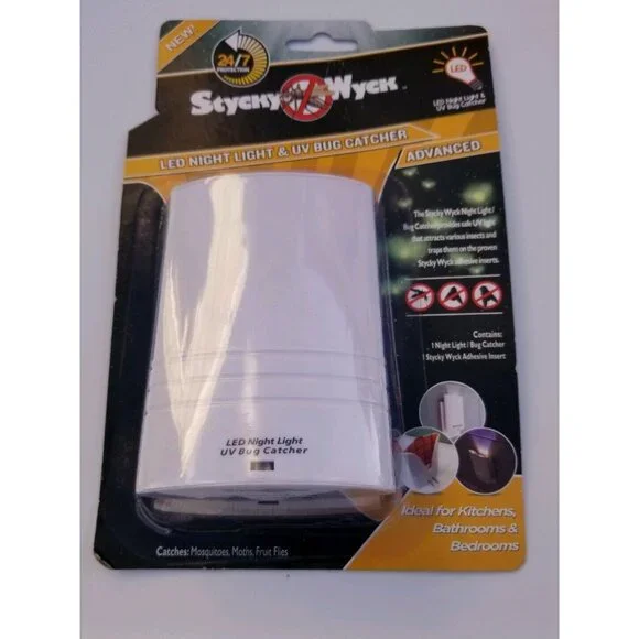 2 Stycky Wyck LED Night Light/UV Bug Catcher Mosquito/Moths/Flies + 2 Refills - Picture 3 of 7